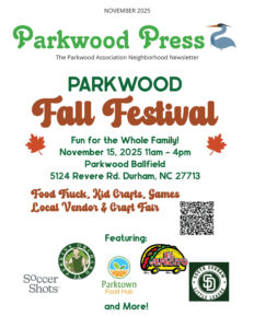 November issue of Parkwood Press, the monthly newsletter for Parkwood of Durham, NC